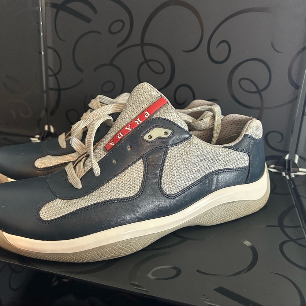 Prada Blue and Gray Sneakers with Retro-Inspired Design